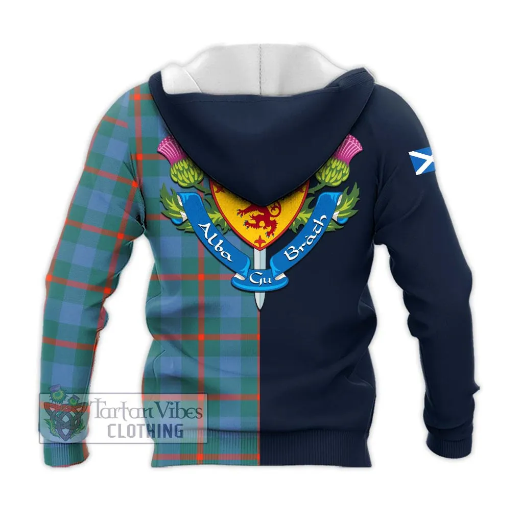 Agnew Ancient Tartan Knitted Hoodie Alba with Scottish Lion Royal Arm Half Style